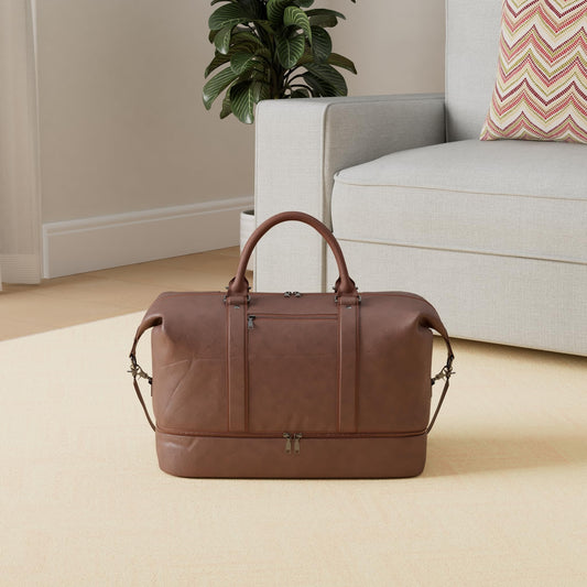 Overnight travel bag, canvas-leather, oversized weekend bag, large carry-on bag, travel bag for women or men.