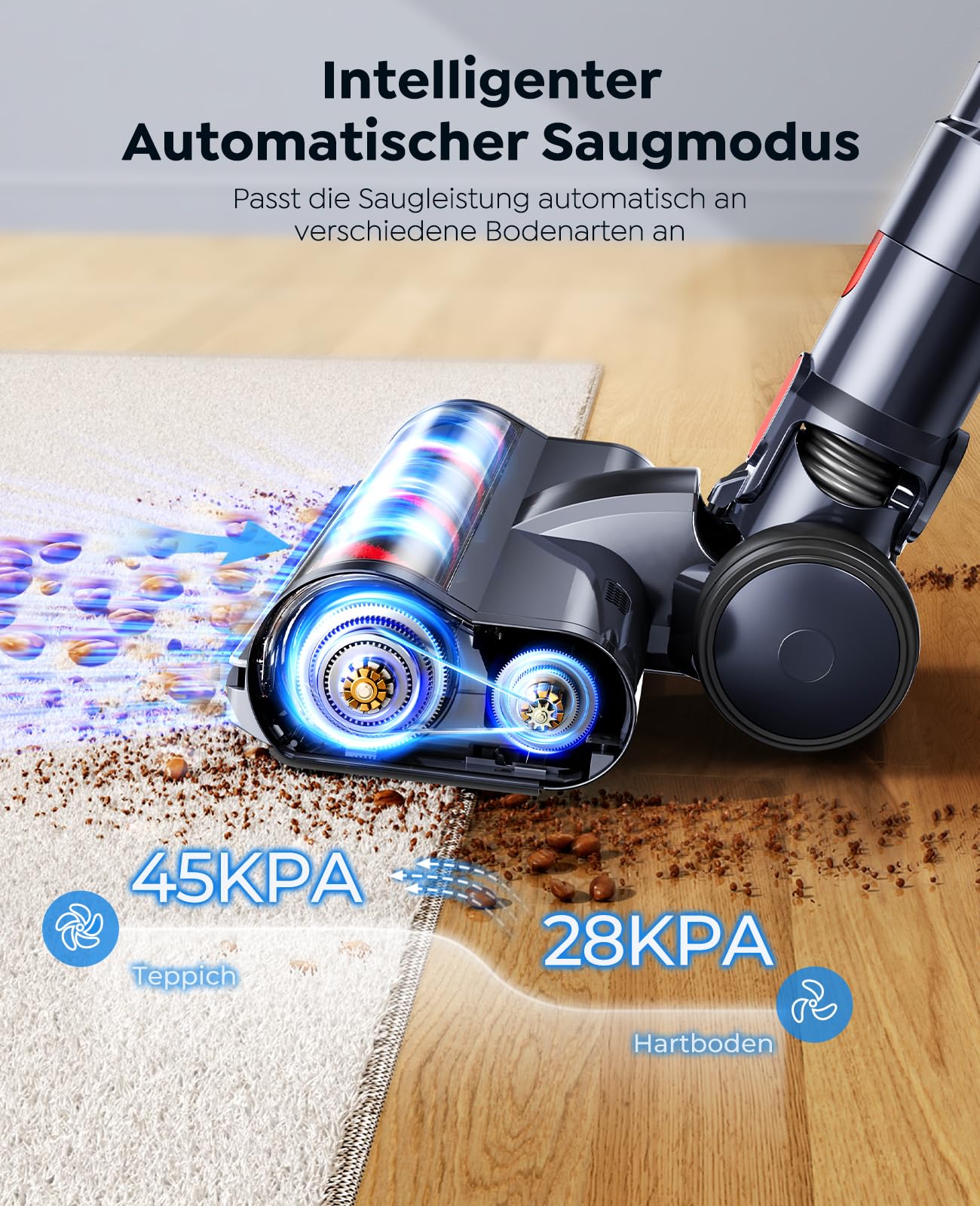 SunSare cordless vacuum cleaner 600W/50000Pa/65min, with wall-mounted charging station, automatic mode, touchscreen, 1m extendable hose for hard floors, carpets, pet hair.