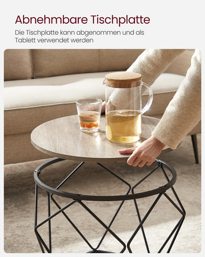 VASAGLE round coffee table, set of 2, living room table, side table, vintage flair, removable tabletop, for living room, greige-ink black LET040B02