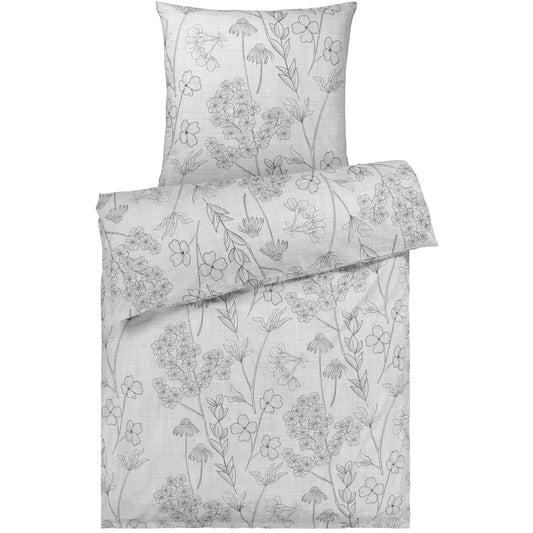 Pure label floral bedding 155x220 cm with one pillowcase 80x80 cm - Dreamily soft bedding set in grey made of 100% cotton with YKK zipper.