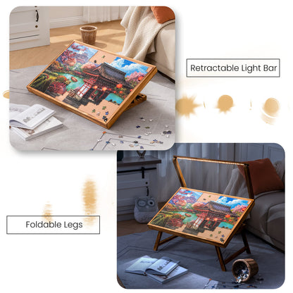 Tektalk Puzzle Table with LED light, wooden puzzle board with 5 adjustable angles, puzzle table with foldable legs and cover for puzzle storage, fits up to 1000 puzzle pieces.