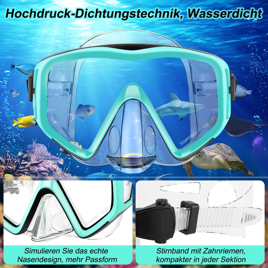 Adult Snorkeling Set, snorkel set with diving mask and dry snorkel, waterproof anti-fog/anti-leak snorkel mask made of tempered glass for snorkeling, swimming, and diving.