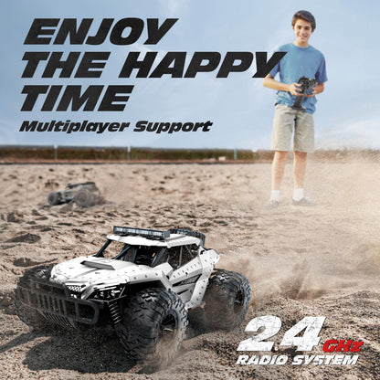 Tecnock Remote Control Car 1:16 with headlights and chassis lights, All Terrain Off Road RC Monster Truck 2.4GHz Toy, 2 batteries for 60 min runtime - Gift for adults and kids.