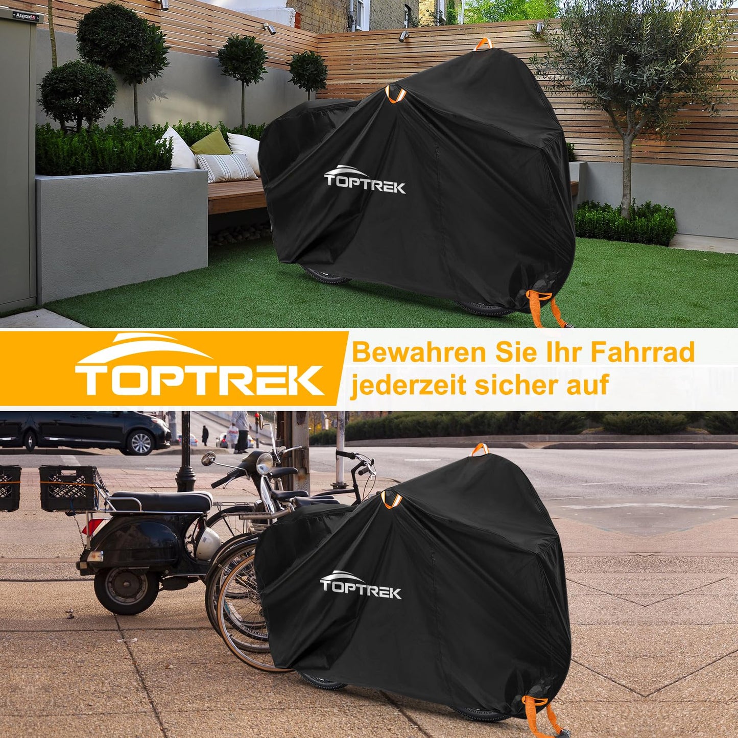 Toptrek bike cover for 3 bikes Waterproof 210D Oxford fabric Bike garage Outdoor 220 x 120 x 110 cm High-quality bike cover with lock holes Sun protection Tear resistance with bag