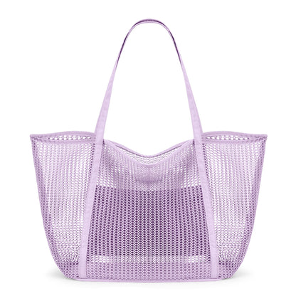 KALIDI FANCY FOREST Foldable Mesh Beach Bag XXL Family, Large Beach Bag Bath Bag Shopper Bag Women for Vacation Sauna Sport, Purple
