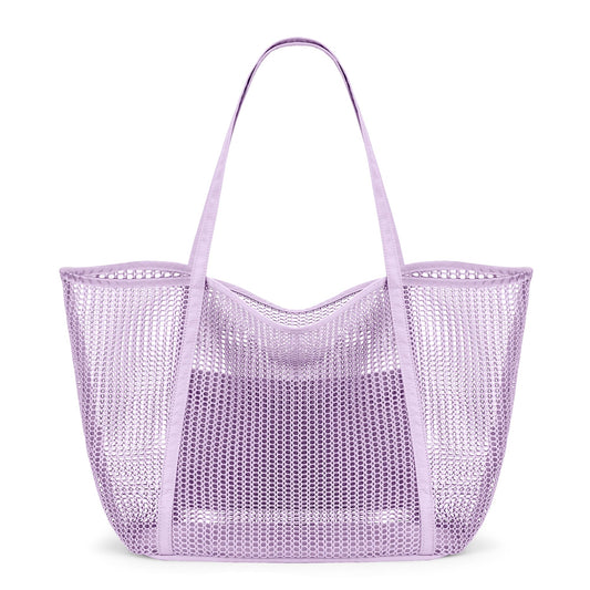 KALIDI FANCY FOREST Foldable Mesh Beach Bag XXL Family, Large Beach Bag Bath Bag Shopper Bag Women for Vacation Sauna Sport, Purple