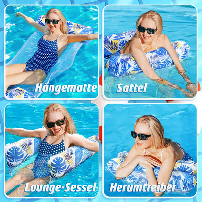 Amteker Pool XL air mattress, 2 pieces water hammock for adults, 4 in 1 inflatable water pool accessory fun, pool toy, inflatable water hammock for adults.