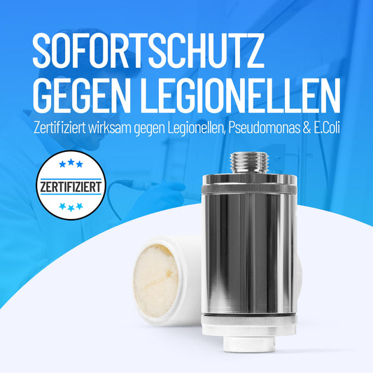 sanquell Legionella filter shower bathtub Longlife | Certified | Complete set | Replaceable filter | Instant protection for apartment, hotel | Stylish & discreet chrome