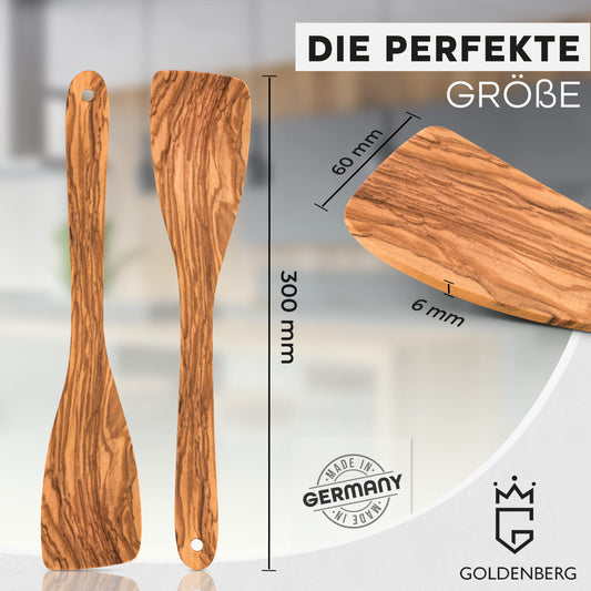 GOLDENBERG® Premium Pancake Turner - Made in Germany - finest olive wood from Italy - sturdy, durable & antibacterial - wood scraper - wood pancake turner