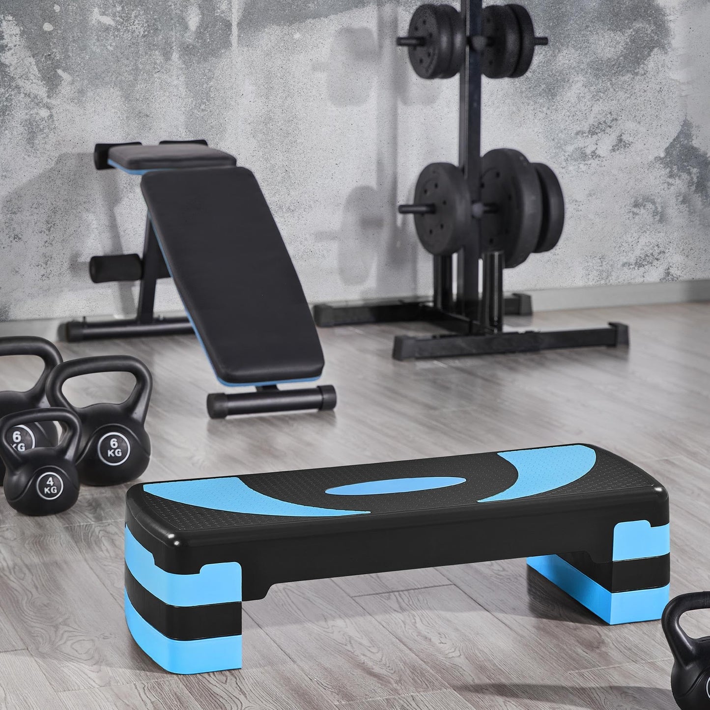 Yaheetech Fitness Aerobic Stepper with 3 levels (10/15/20 cm) Adjustable Step Bench, Non-slip training equipment for office and home in Blue.