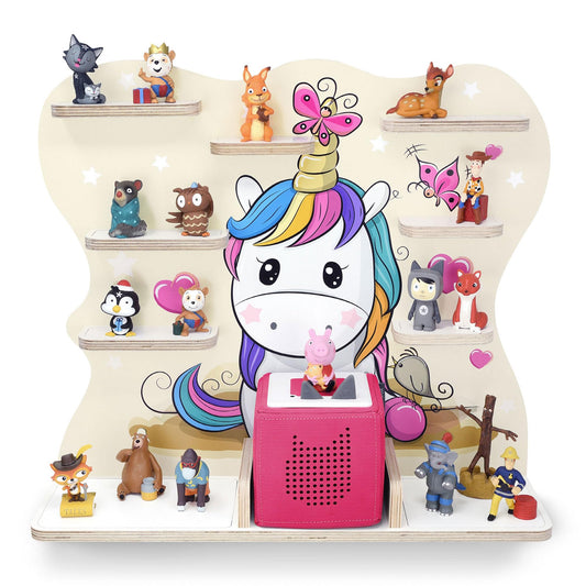 City corner children's shelf for music box | Suitable for the Toniebox and about 50 Tonies | Perfect storage for kids' rooms | For standing or hanging (Pony, Large)