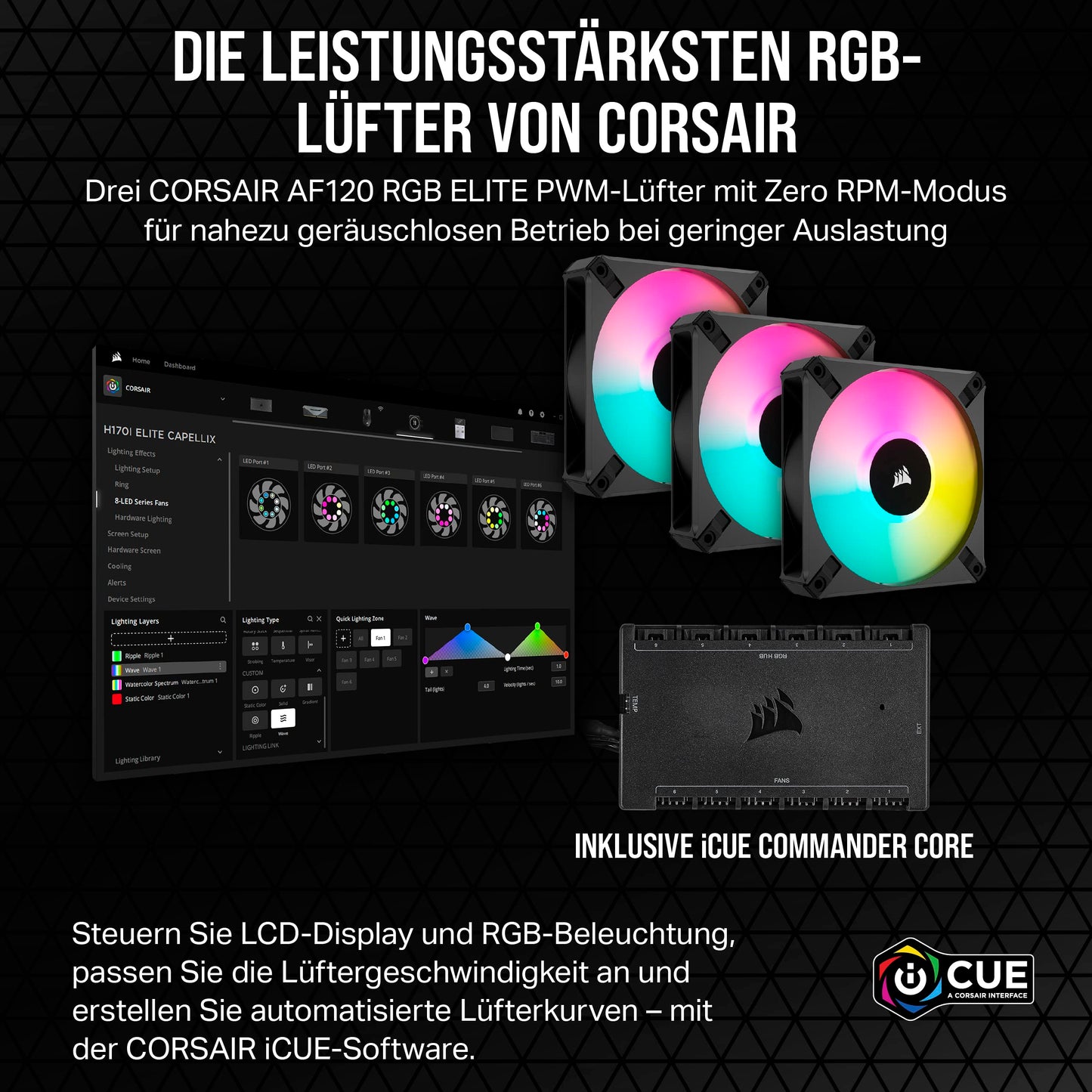 Corsair iCUE H150i Elite LCD XT Liquid CPU Cooler - IPS LCD Screen - Three AF120 RGB Fans - 360mm Radiator - Intel LGA 1700, AMD AM5 and more, includes iCUE Commander CORE, for desktop, Black.