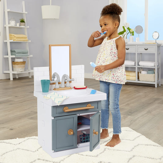 little tikes First Sink with Real Water Faucet Role Play for Kids, 12 Bathroom Accessories, Interactive, Original Toy, Multicolor, for ages 2 and up