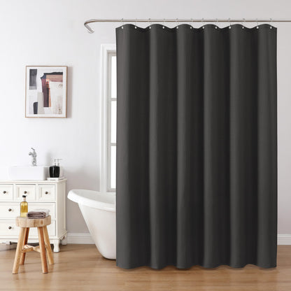 Waffle shower curtain with metal shower curtain rings fabric textile bathtub curtain anti mold bath curtain set waterproof bath curtain heavy shower curtain bathroom - 182 x 214cm (black)
