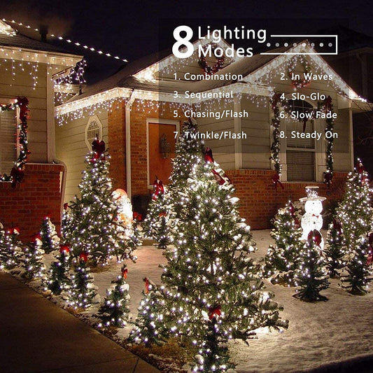 BrizLabs Christmas Decoration Lights Outdoor, 50M 500 LED Christmas Lights Indoor Powered by Plug-in 8 Modes Waterproof Outdoor String Lights for Party Christmas Bedroom Garden Balcony, Cool White