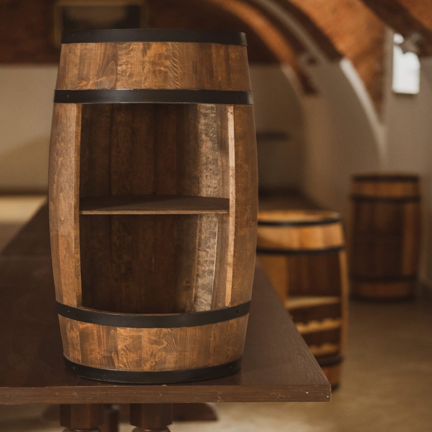 CREATIVE COOPER  Wood Barrel Home Bar - Retro Style Wine Cabinet - Wine Barrel Bar - Wooden Wine Rack - Wooden Bar 80cm high - Elegant Furniture, Living Room Decor - Barrel Bar High Table and Bottle Stand (Wenge)