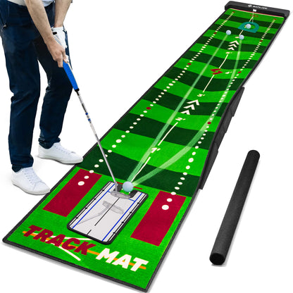 SAPLIZE Golf putting mat with visible ball traces, putting alignment mirror, 20 inches x 10 feet indoor putting mat for home office practice aid.