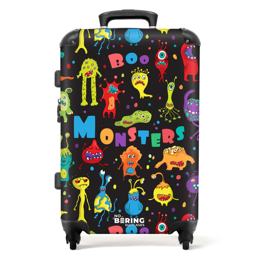 NoBoringSuitcases.com® Kids Suitcases Boys Rolling Travel Bag Cabin Bag Gifts - Monsters - Colors - Space - Boys Suitcases Medium, 67x43x25cm