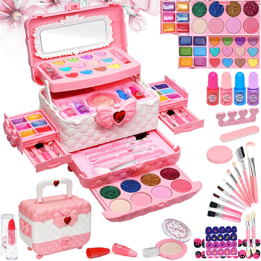 Kids Makeup Set Girls Makeup Case Children- Safe and Washable Kids Makeup, Real Makeup Set, Princess Gifts for Girls 4 5 6-12 Years (Pink)