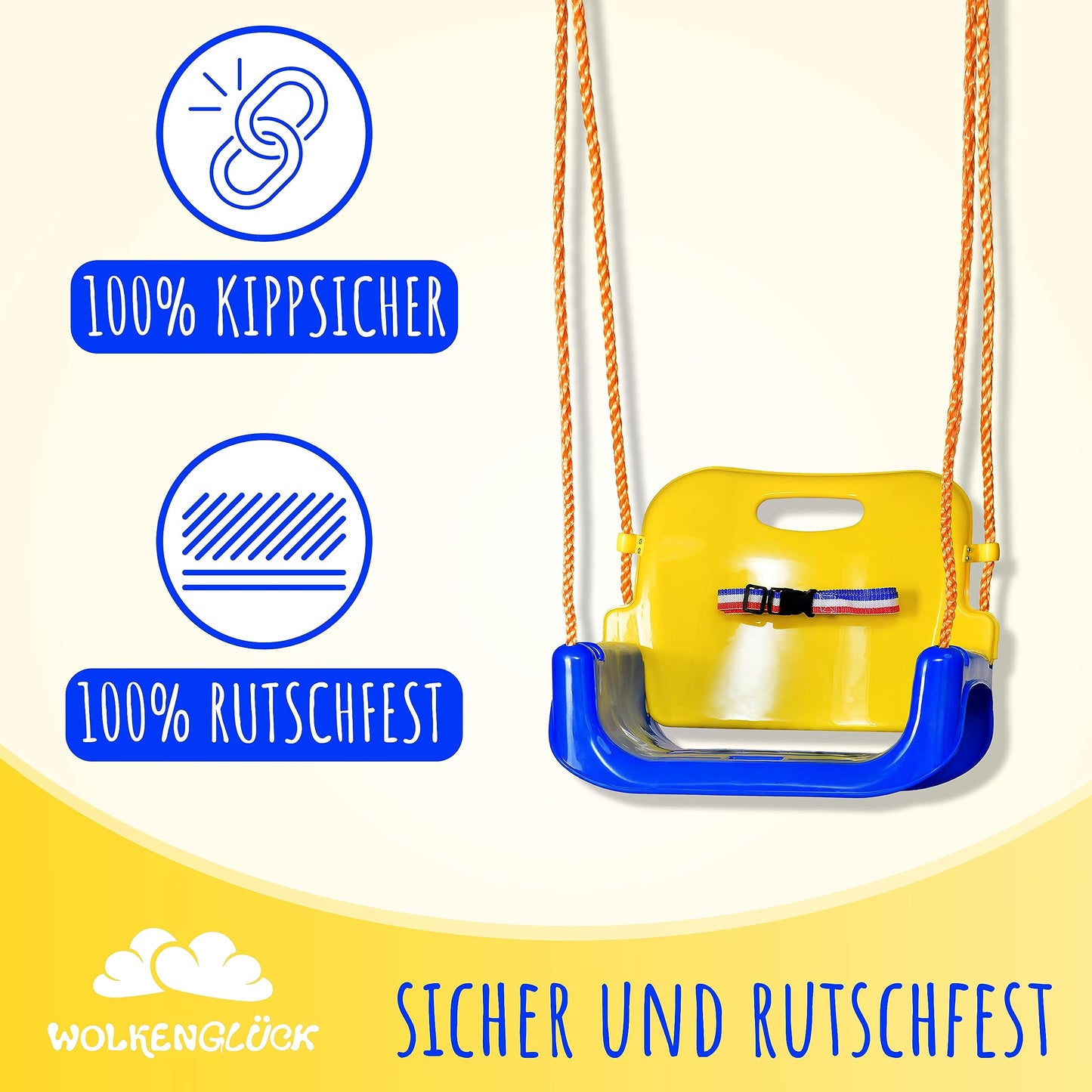CLOUDHAPPY® Baby swing 3 in 1 [6 months to 6+ years] | Adjustable children's swing for outdoor & indoor use | High-quality swing with backrest & safety harness included