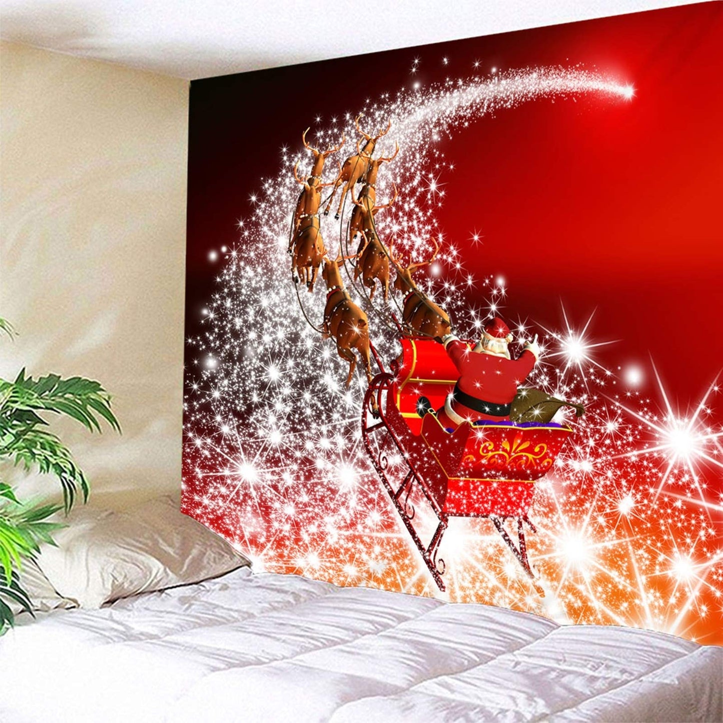 Whoiy wall hanging Christmas, wall tapestry boho 350X256cm polyester Santa Claus and elk photo background banner Christmas home decoration