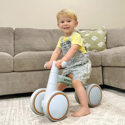 SEREED Kids Balance Bike from 1 year, walking bike toy for 12-24 months baby, first bike without pedals with 4 wheels for boys and girls, toddlers first birthday gift, Green.