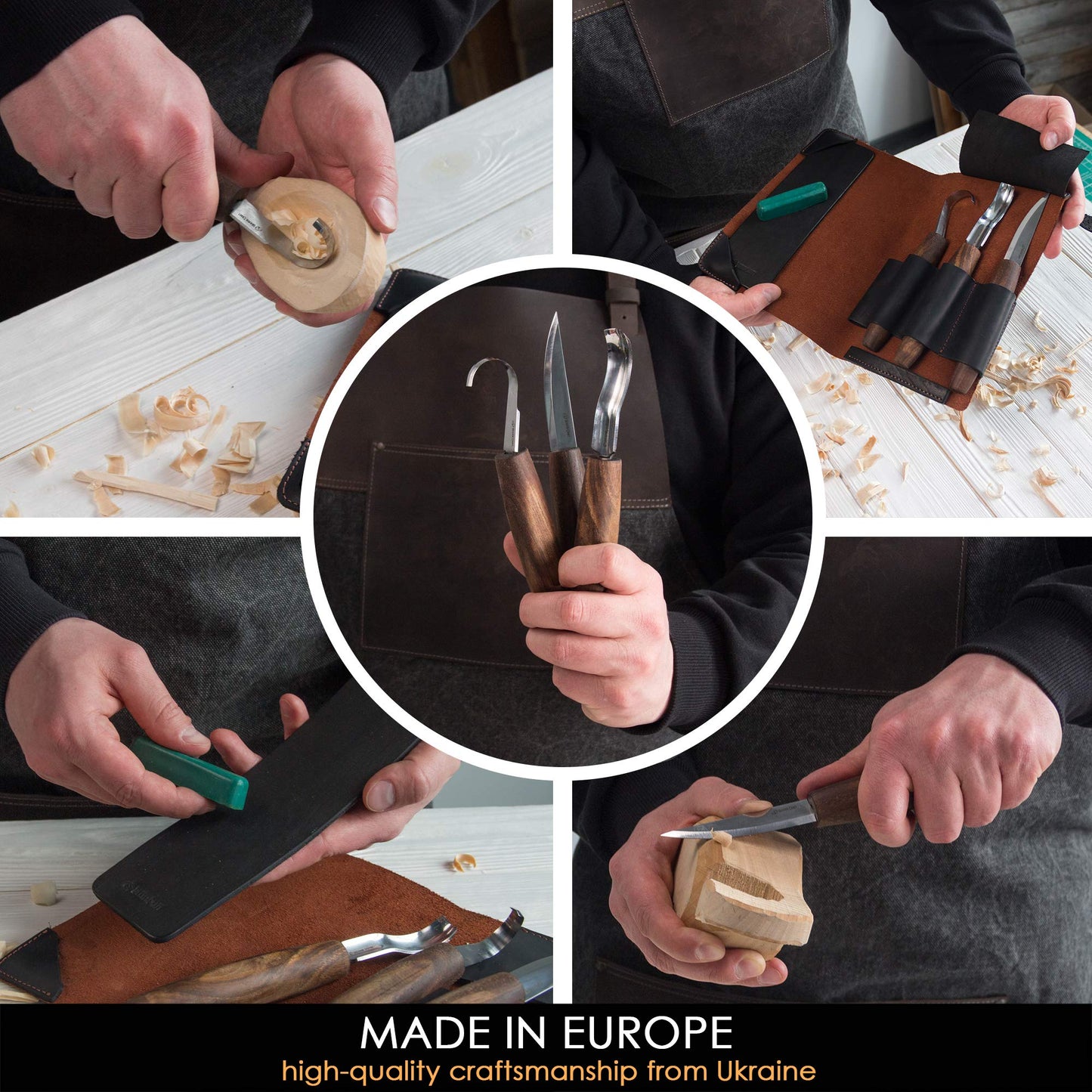 BeaverCraft Spoon Carving Tool Set S14x Carving Knife Set, Wood Carving Tools - Wood Carving Set with Carving Knife, Hook Knife, Chisel, Gouge, Leather Strop for Sharpening, Tool Roll