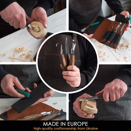BeaverCraft Spoon Carving Tool Set S14x Carving Knife Set, Wood Carving Tools - Wood Carving Set with Carving Knife, Hook Knife, Chisel, Gouge, Leather Strop for Sharpening, Tool Roll