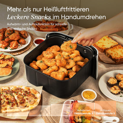 Cosori Turboblaze Hot Air Fryer Airfryer, 9-in-1 Air Fryer XXL 6L, quiet DC motor with 5 speed settings, grilling, baking, fermenting, dehydrating, 87 recipes, 64% energy saving, White