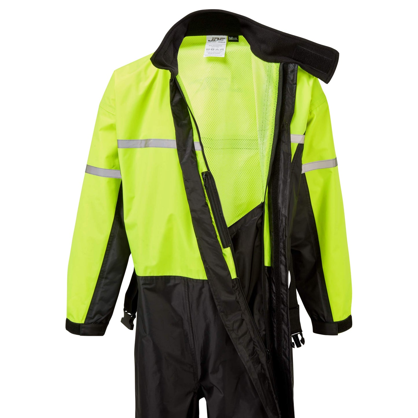 JDC Motorcycle Suit - Rain Suit - One Piece - Waterproof Rain Protection - SHIELD - Black Yellow - XL - Medium Length