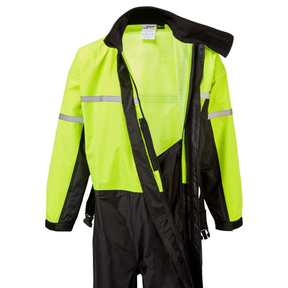 JDC Motorcycle Suit - Rain Suit - One Piece - Waterproof Rain Protection - SHIELD - Black Yellow - XL - Medium Length