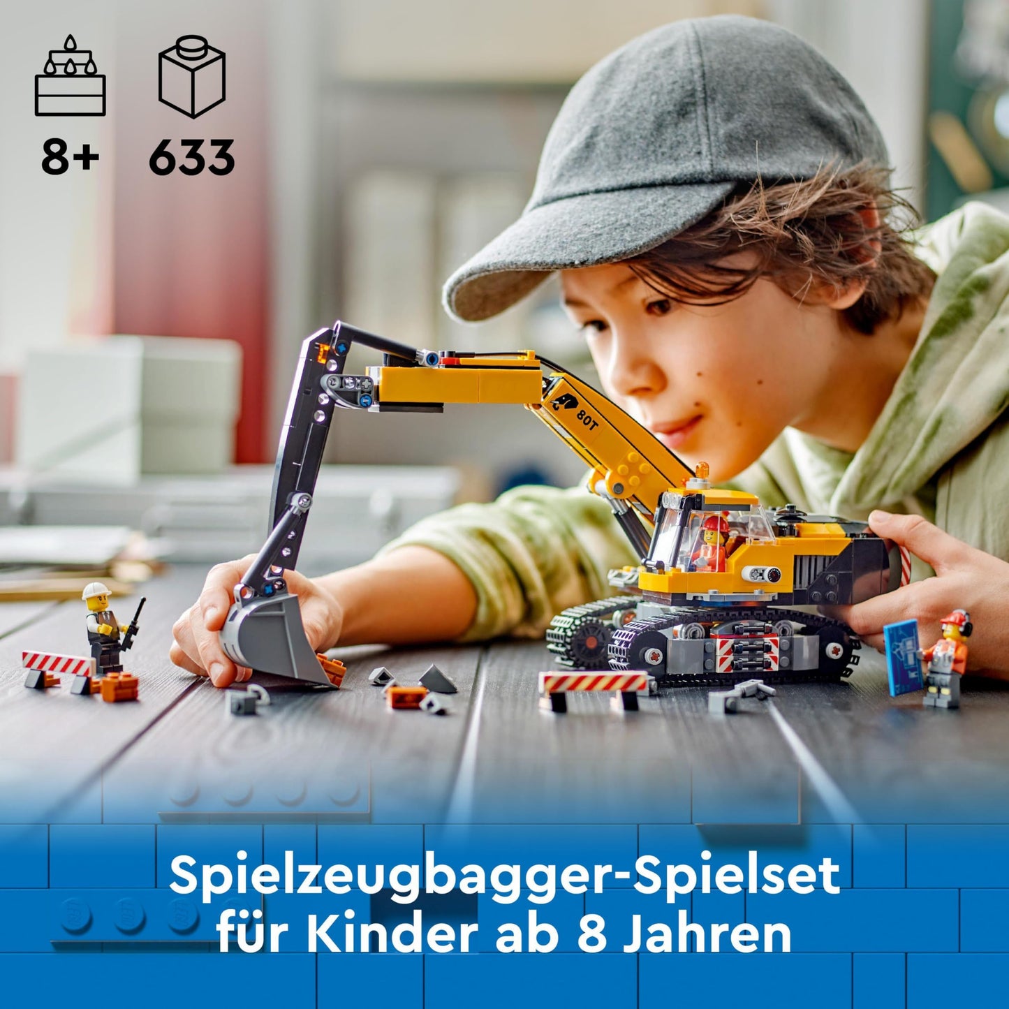 LEGO City Crawler Excavator, toy excavator for kids aged 8 and up, construction toy with excavator model, buildable truck with accessories, and 3 minifigures 60420
