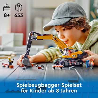 LEGO City Crawler Excavator, toy excavator for kids aged 8 and up, construction toy with excavator model, buildable truck with accessories, and 3 minifigures 60420