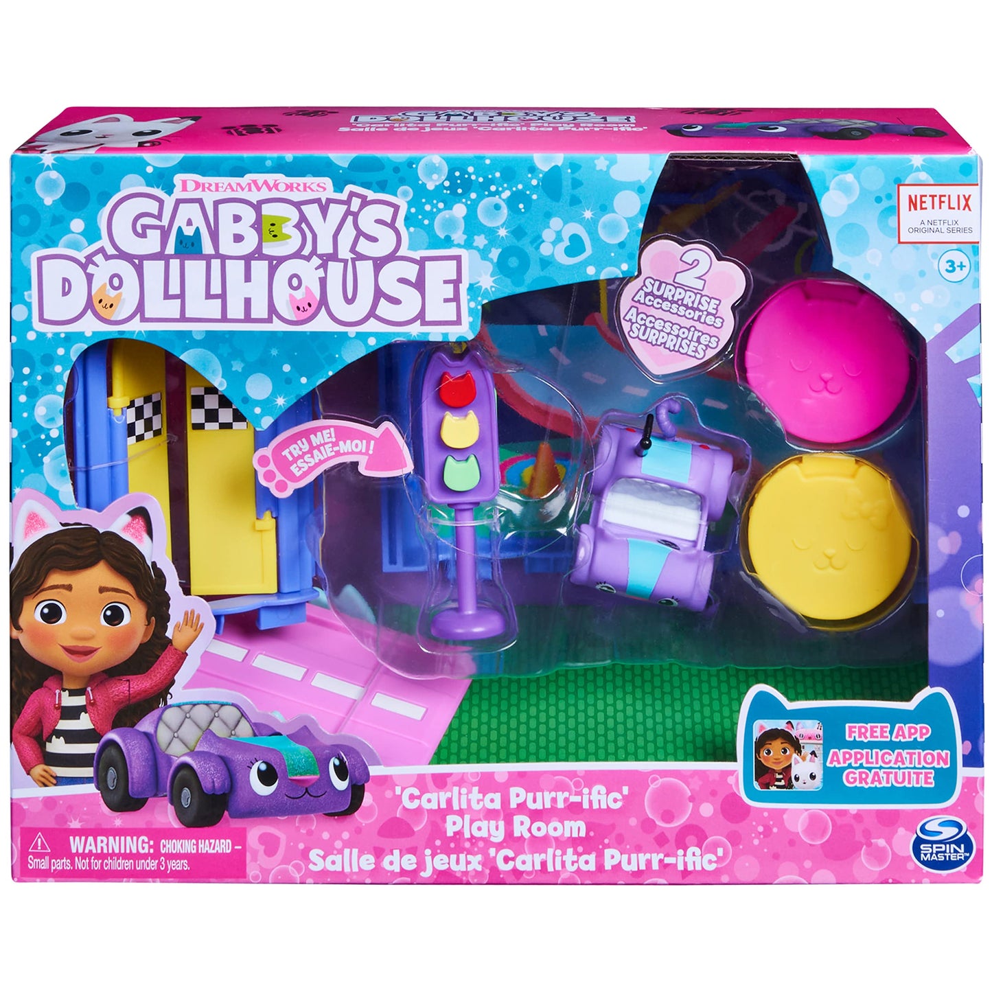 Gabby's Dollhouse Deluxe Room, Sweet Dreams, bedroom with cuddly cat & Deluxe Room, Purr-ific Play Room, playroom with Carlita toy car