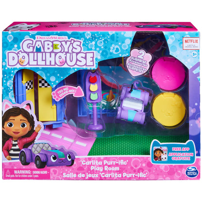 Gabby's Dollhouse Deluxe Room, Sweet Dreams, bedroom with cuddly cat & Deluxe Room, Purr-ific Play Room, playroom with Carlita toy car