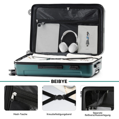 BEIBYE Twin Wheels Hardshell Suitcase Travel Luggage Trolleys in XL-L-M in 14 colors (Dark Green, Medium Suitcase (66cm))