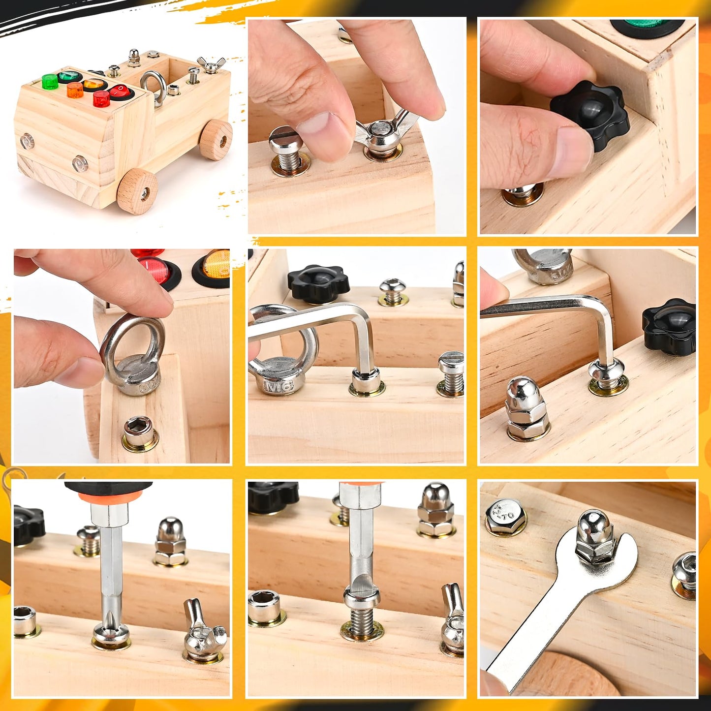 Wooden Montessori Screwdriver Board | Montessori screw board toy for ages 3, 4, 5 | Educational busy board | Motor skills activity board | Wooden toy for toddlers