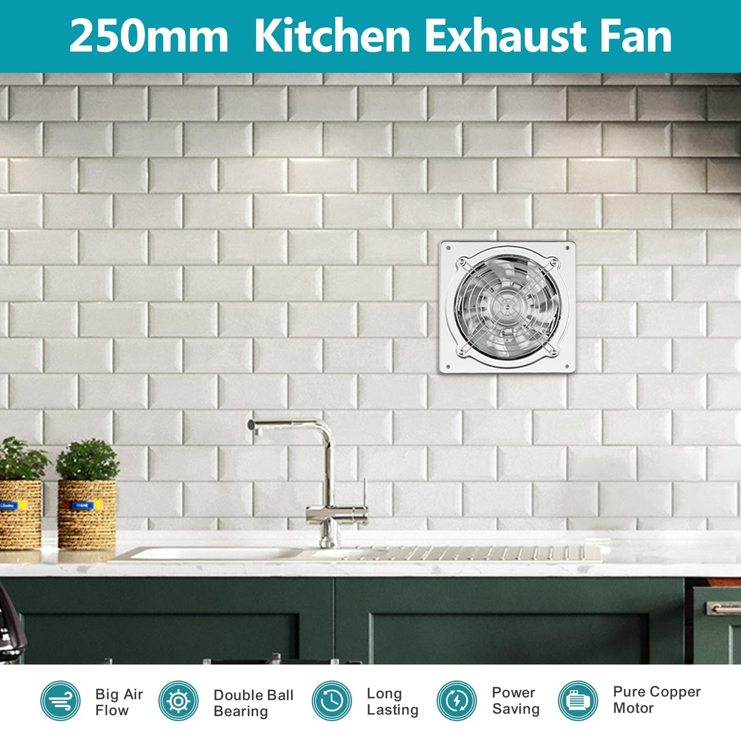 HG Power 250mm exhaust fan 1680m³/h bathroom fan quiet with backdraft damper Powerful wall fan with EU plug for kitchen bathroom garage basement.