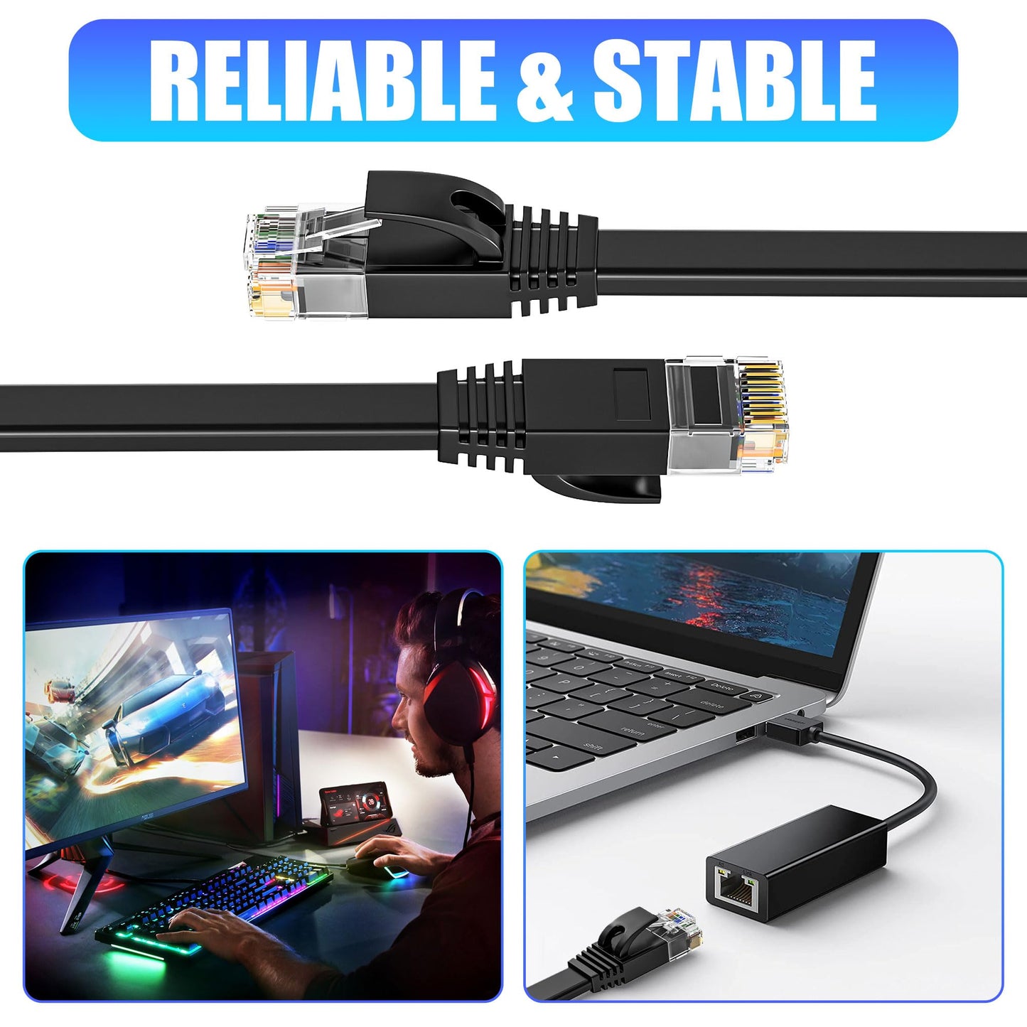 ikbc LAN Cable 40 meters, Cat 6 Ethernet Cable 40m High Speed Ethernet Cable 40m Flat Internet Cable Outdoor Indoor, UTP RJ45 Cable Gigabit Patch Cable for Modem Router PS4/5 (40 Clips)