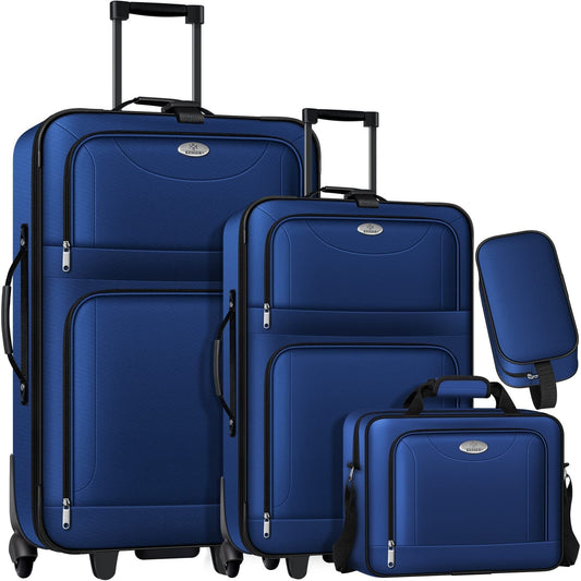 KESSER® 4pc Trolley Luggage Set | Travel Suitcase Set with Wheels | Complete Business 4pc Set | S M L XL | Mesh Pocket | Telescopic Handle | Fabric Travel Bags | Carry-on | Blue