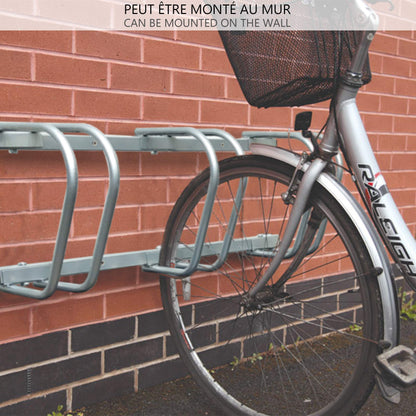 VOUNOT bike stand for 4 bikes, can be mounted on the floor or wall, multipurpose stand for multiple bikes, silver.