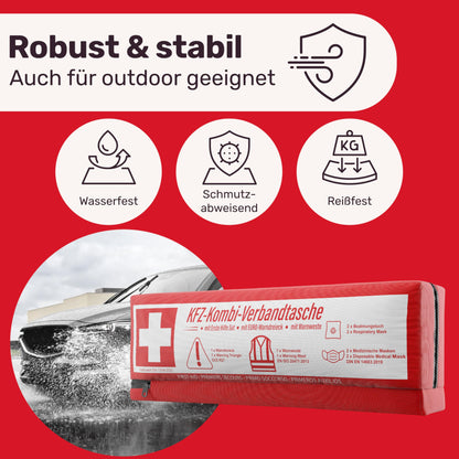Automobile combination bag (3 in 1) according to current standard 2025 - Including warning triangle, reflective vest, and first aid kit. Warning triangle set FIRST AID KIT Auto DIN 13164:2022 (StVO compliant)