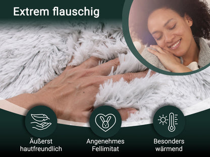 ZOLLNER cuddly blanket in 220x240 cm - cozy and warm throw blanket - washable up to 30°C - white faux fur on grey fleece - hotel quality - Oeko Tex® certified.