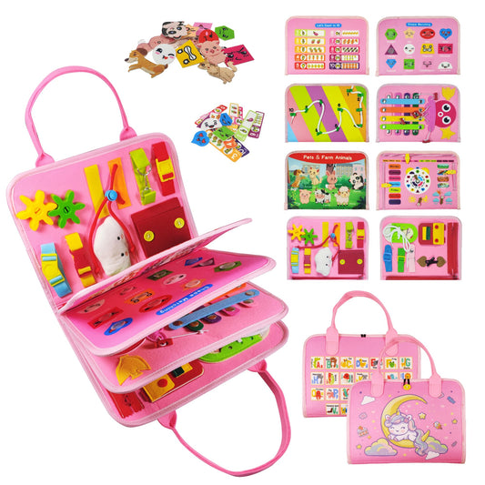 TenFans Busy Board - Montessori toy for 1-4 year olds - Sensory toys - Gifts for girls to learn fine motor skills - Educational activities travel toy for car and airplane