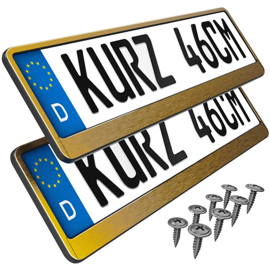 2 license plate holders short 46 x 11cm Car license plate holder Short license plate holder 460mm x 110mm Short license plate holder (Gold Chrome brushed)