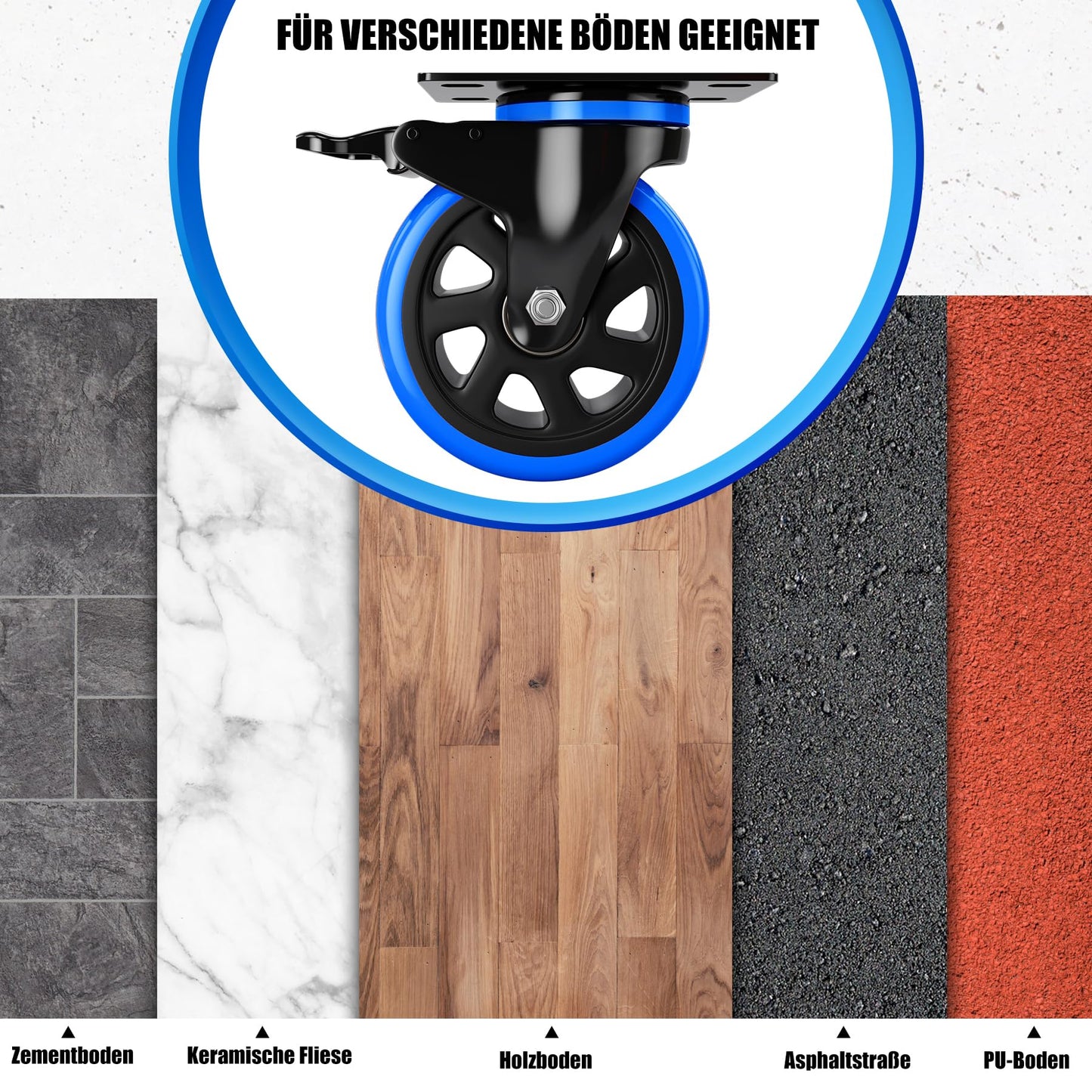 Asibaade heavy-duty casters 75mm swivel casters up to 480KG capacity 360° rotation for furniture transportation & industrial transport Black-Blue