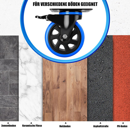 Asibaade heavy-duty casters 75mm swivel casters up to 480KG capacity 360° rotation for furniture transportation & industrial transport Black-Blue