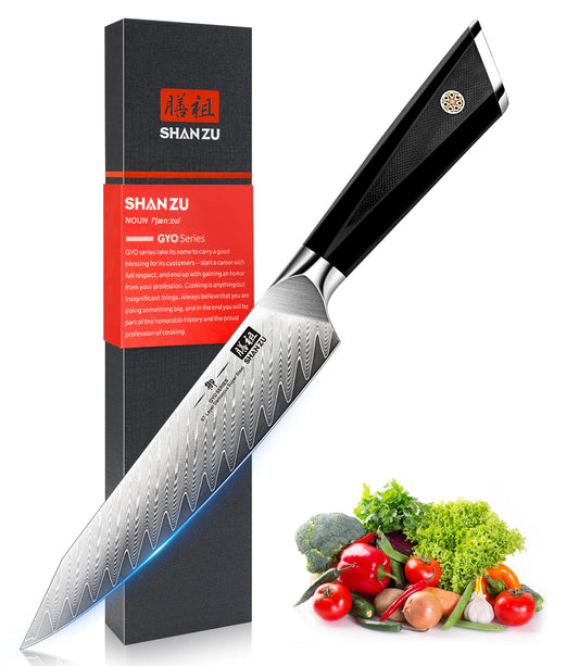 SHAN ZU Damascus Kitchen Knife, Professional Chef's Knife 15 cm, 67-layer Damascus Steel Japanese Steel 10Cr15Mov Professional Kitchen Knife with G10 Handle - GYO Series