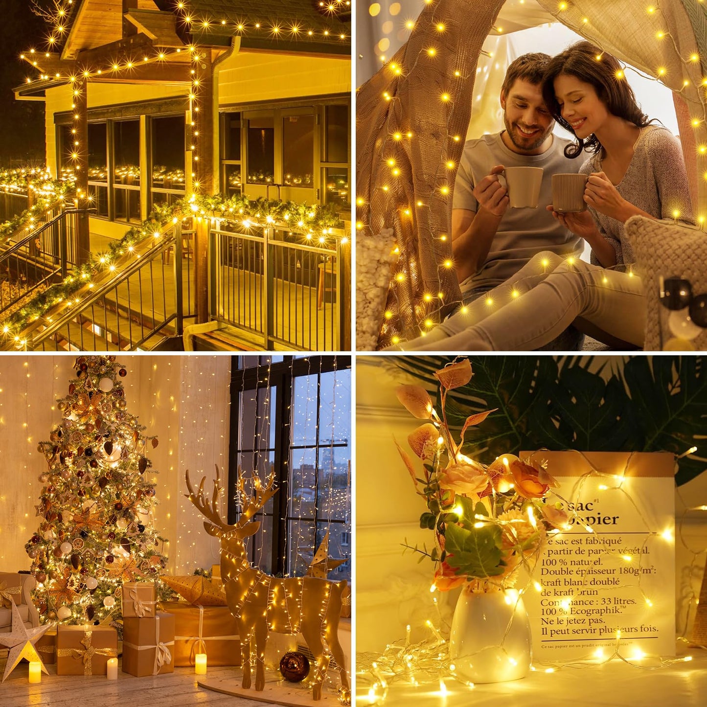 Avoalre 500 LED outdoor string lights 100M, IP44 waterproof warm white string lights, 8 modes with memory function outdoor Christmas lights for Christmas garden party birthday