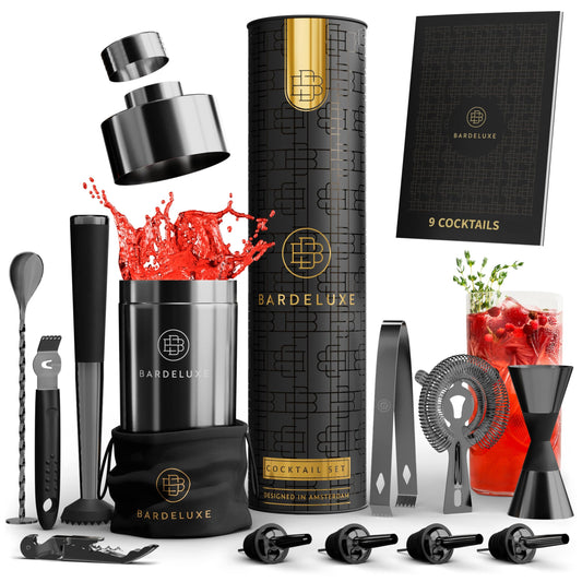 BarDeluxe® 12-piece Cocktail Set, Bartender Set, Cocktail Mixer Set | 750ml Stainless Steel Cocktail Shaker, Cocktail Shaker Set, Bartender Set | Luxury Cocktail Gift Set
